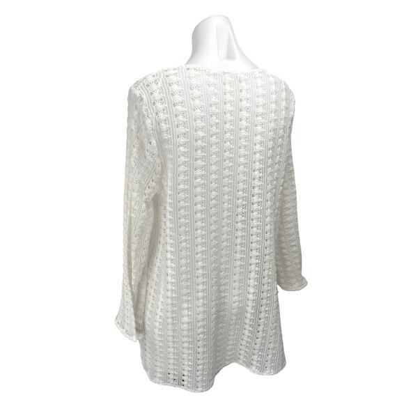 H&M White Crochet Knit Deep V Tie Long Sleeve Beach Cover Up Mini Dress Size M - Picture 6 of 7